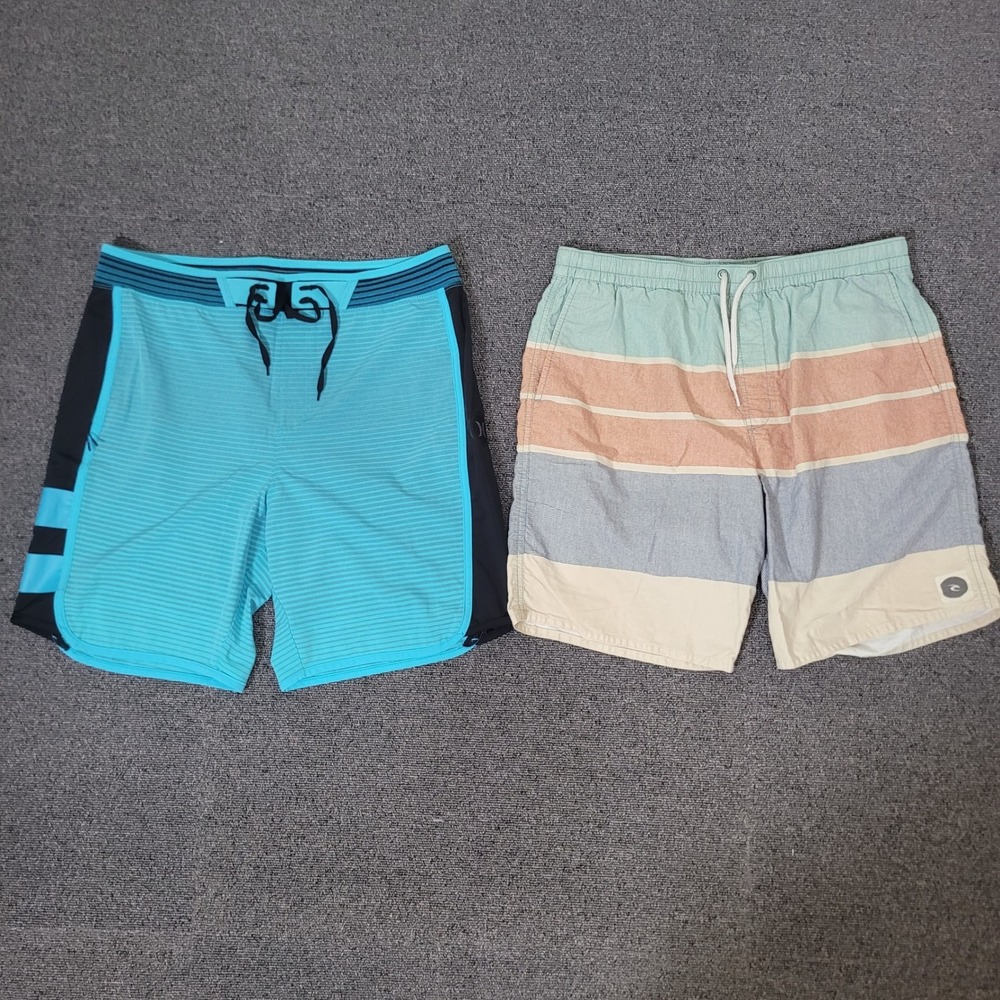 Rip Curl Hurley Size L 34 Board Shorts Mens Bundle Striped Blue Pastel 2 Pack